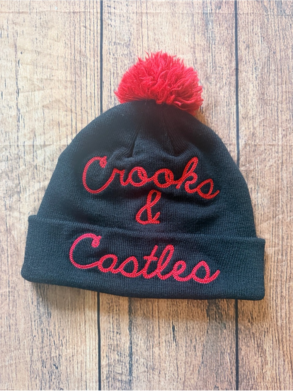 Crooks & Castles Drop Out Pom Pom Black Knit Beanie Hat